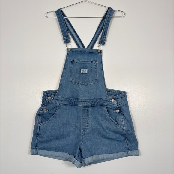 Levi's Denim - Levi's Women Shortalls 16W Light Blue Denim Stretch Bib Overalls Shorts